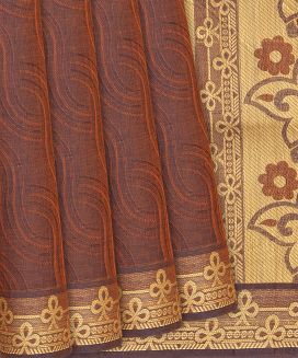 Brown Handloom Village Cotton Saree With Traditional Motifs
