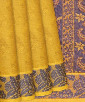 Yellow Handloom Village Cotton Saree With Traditional Motifs
