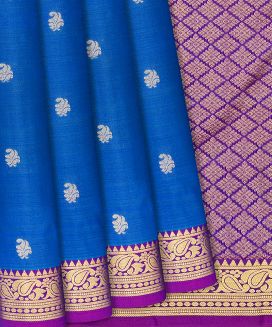 Sky Blue Kanchipuram Silk Saree With Floral motifs
