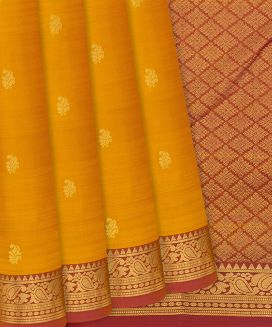 Mustard Kanchipuram Silk Saree With Floral motifs
