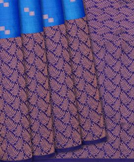 Ink Blue Kanchipuram Silk Saree With Square motifs
