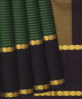 Bottle Green Kanchipuram Silk Saree With Stripes
