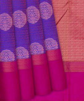 Purple Kanchipuram Silk Saree With contrast Pink border & pallu
