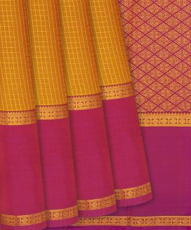 Mustard Kanchipuram Silk Saree With Checks
