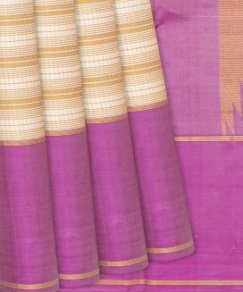 Cream Kanchipuram Silk Saree With contrast border & pallu
