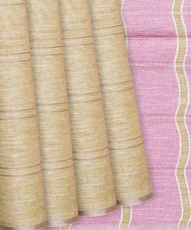Beige Handloom Cotton Linen Saree with Stripes
