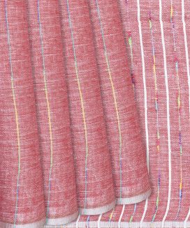 Peach Handloom Cotton Linen Saree with Stripes
