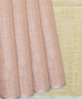 Peach Handloom Cotton Linen Saree with Stripes 
