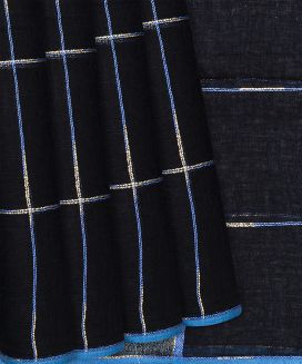 Black Handloom Cotton Linen Saree with Checks
