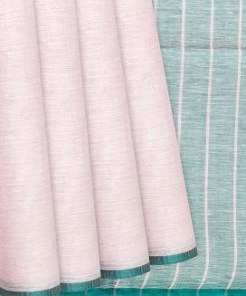 Light Pink Handloom Cotton Linen Plain Saree
