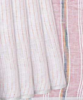 Light Peach Handloom Cotton Linen Saree with Stripes
