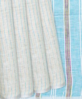 Cream Handloom Cotton Linen Saree with Stripes
