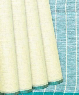 Lemon Green Handloom Cotton Linen Plain Saree
