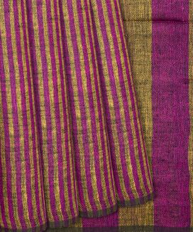 Pink Handloom Cotton Linen Saree with Stripes

