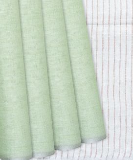 Pista Green Yellow Handloom Cotton Linen Plain Saree
