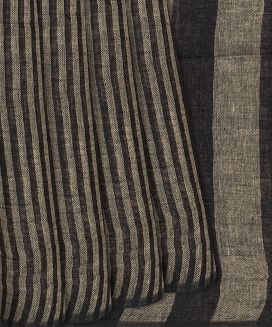 Black Handloom Cotton Linen Saree with Stripes
