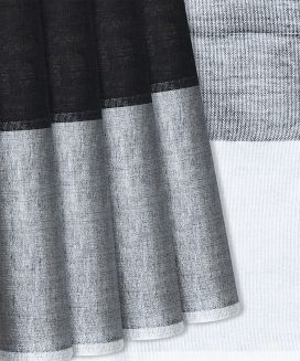 Black Handloom Cotton Linen Plain Saree
