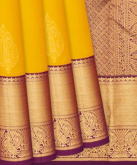 Mango Yellow Kanchipuram Silk Saree With contrast border and pallu

