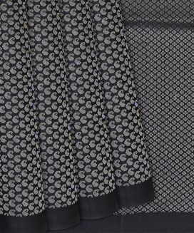 Black Handloom Soft Silk Saree With Mango Motifs
