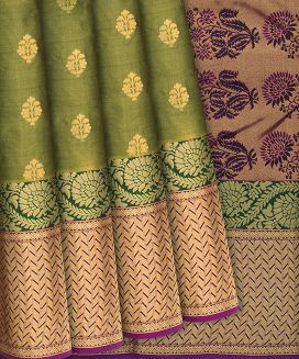 Sage Green Woven Silk Saree With Floral Motifs
