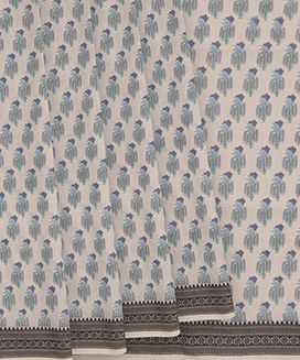 Beige Handwoven Bengal Cotton Saree WIth Flower Motifs & Black border