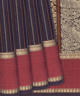 Lilac Handloom Kanchi Cotton Saree With Stripes
