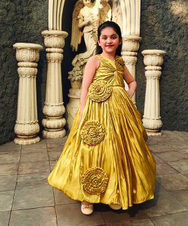 Mustard Yellow Kids Flared Gown 
