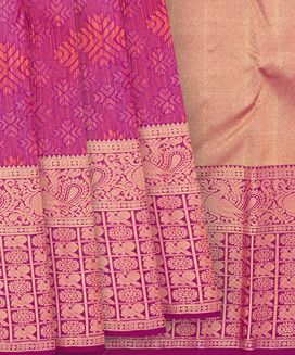 Purple Handwoven Kanchipuram Silk Saree With 'Phulkari' Motifs