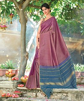 Lilac Handloom Kanchipuram Natural Dyed Rising Border Silk Saree