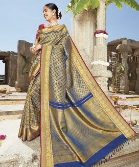 Indigo Handloom Natural Dyed Kanchipuram Lino Light Silk Saree