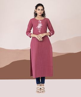 Pink floral embroidered cotton kurta