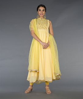 Embroidered Yellow Georgette Anarkali Set