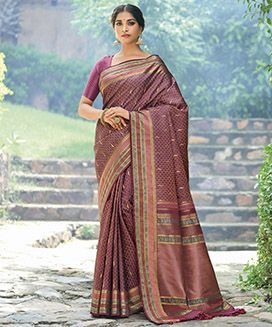 Mauve Handloom Kanchipuram Natural Dyed Silk Saree With Raindrop Motifs
