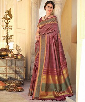 Dusty Pink Handloom Kanchipuram Natural Dyed Silk Saree With Kamalam Motifs 
