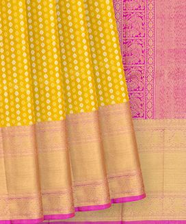 Mustard Handwoven Kanchipuram Tissue Korvai Silk Saree With Kamalam Motifs 