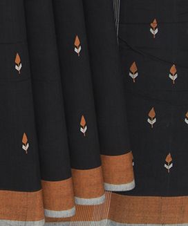 Black Handwoven Uppada Cotton Saree With Floral Motifs