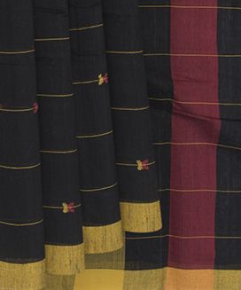 Black Handwoven Uppada Cotton Saree With Stripes