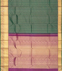 Dark Green Handloom Kanchipuram 9 Yards Silk Saree With Floral Stripes-KA13420
