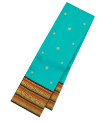 Turquoise Handloom Korvai Kanchipuram Silk Saree With Annam Buttas-KA15728
