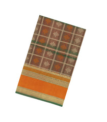 Green Handloom Silk Cotton Saree With Checks & Buttas-SC4582