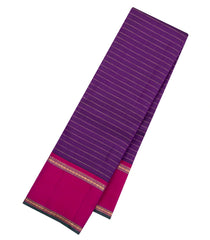 Purple Handloom Kanchipuram Silk Saree With Stripes & Contrast Border-KA16195