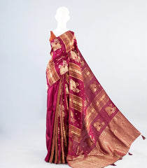 Magenta Woven Art Dola Viscose Saree With Elephant Motifs-BL3983