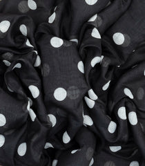 Black Woven Art Linen Saree With Printed Polka Dots-BL3725