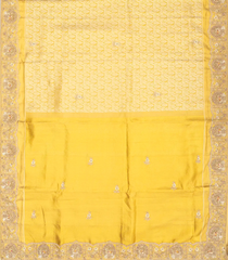 Mustard Handloom Silk Saree With Floral Motifs & Hand Embroidered Motifs-EN1725