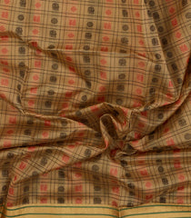 Beige Handloom Silk Cotton Saree With Checks-SC4205