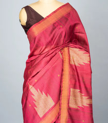 Crimson Woven Synthetic Dupion Saree With Printed Paintings In Pallu-BL4296