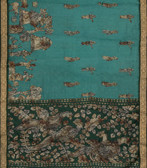 Sea Green Woven Synthetic Viscose Saree With Printed Village Motifs-BL4849