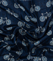 Indigo Printed Synthetic Makka Silk Saree With Cycle Motifs-BL5318