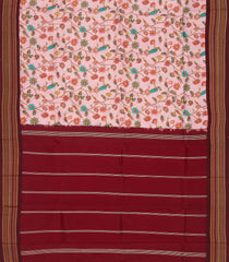 Baby Pink Handloom Silk Saree With Printed Bird Motifs & Contrast Border-PS0541