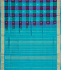 Cyan & Blue Handloom Silk Cotton Saree With Checks & Zari Buttas-SC4612